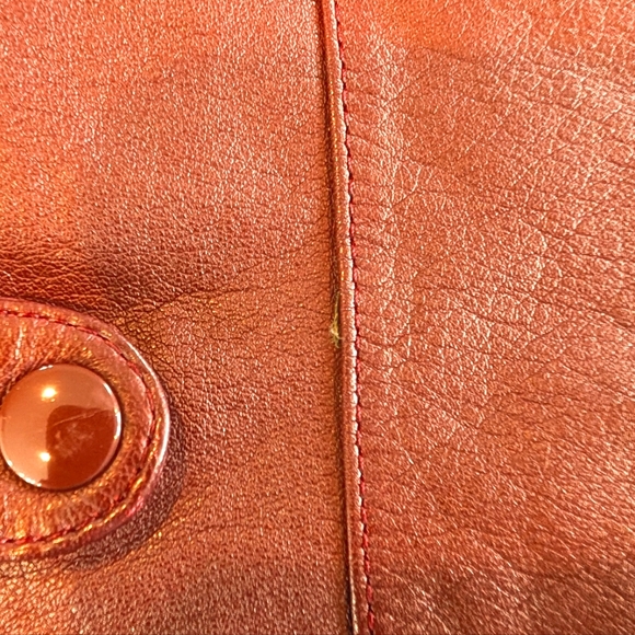 Vintage burgundy leather zip up jacket W straps at waist & cuffs. Medium - Picture 16 of 16